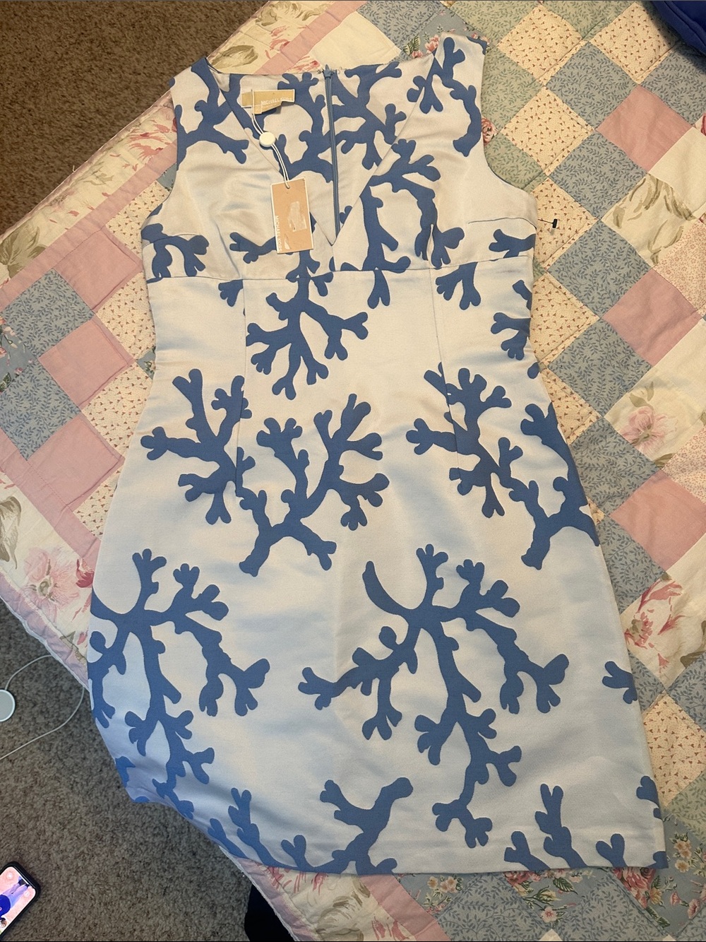 Michael Kors White Dress with Blue Coral Print 2007 made in Italy 🇮🇹